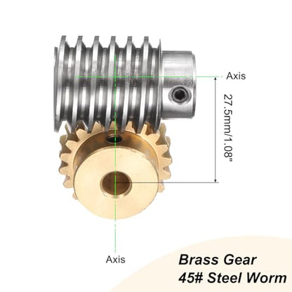 uxcell Worm Gear Set 20T 1.5 Module 20:1 Reduction Rate, Right Rotation Drive Gear Box Wheel Reduce Transmission Part (Brass Gear-8mm Bore, #45 Steel Rod 12mm Bore) - size: 8mm x 12mm