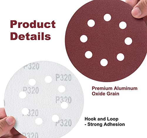 S SATC 150 PCS Sanding Discs 5-Inch 8-Hole Hook and Loop 320 Grit Sandpaper for Random Orbital Sander - style: 150PCS 5 Inch 320 Grit