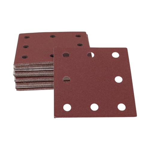 50 Pcs Rectangle Sandpaper 8 Hole 180 Grit Hook and Loop Sanding Sheets Universal for Automotive Refinishing Woodworking 115x110mm Aluminum Oxide Red - size: 180 Grit