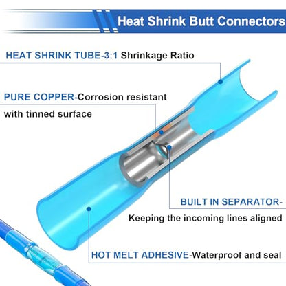smseace 350PCS Heat Shrink Butt Connectors 26-14/22-16/16-14/12-10AWG Waterproof Electrical Wire Butt Crimp Connectors for Automotive Boat Stereo Industrial Equipment - size: 350Pcs