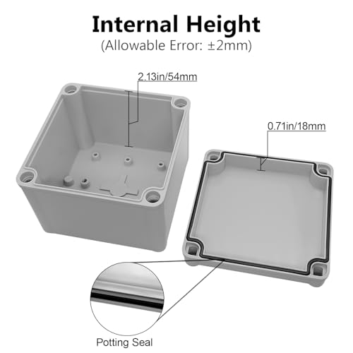 LeMotech Junction Box IP67 Waterproof Dustproof ABS Plastic Project Box for Electrical Outdoor Enclosure Gray 4.9 x 4.9 x 3 inch (125 x 125 x 75 mm) - size: 4.9" x 4.9" x 3" (1pc)