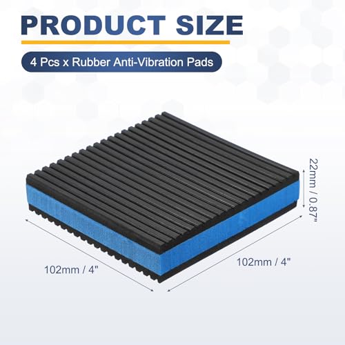 HARFINGTON 4Pcs Rubber Anti-Vibration Pads 4" x 4" x 7/8" Heavy Duty EVA Vibration Isolation Mats for HVAC Washers Compressors Treadmills Air Conditioner - size: 4"