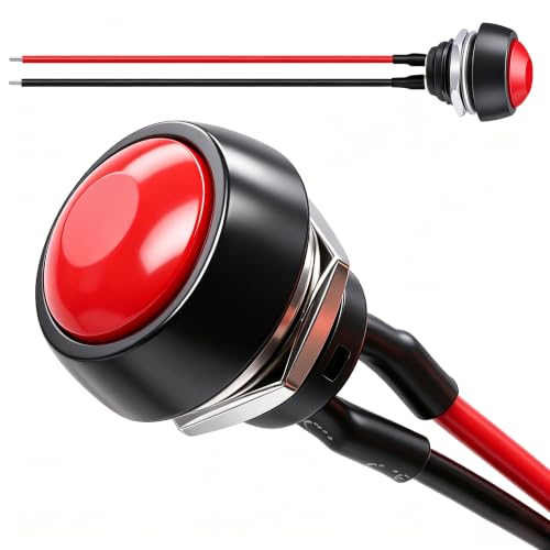 Twidec/2Pcs 12mm 1/2" Mounting Hole On Off Mini Round Waterproof Momentary Push Button Switch Red with Pre-soldered Wires PBS-33B-R-X-2PCS - color: Red-12mm-2PCS, size: Momentary