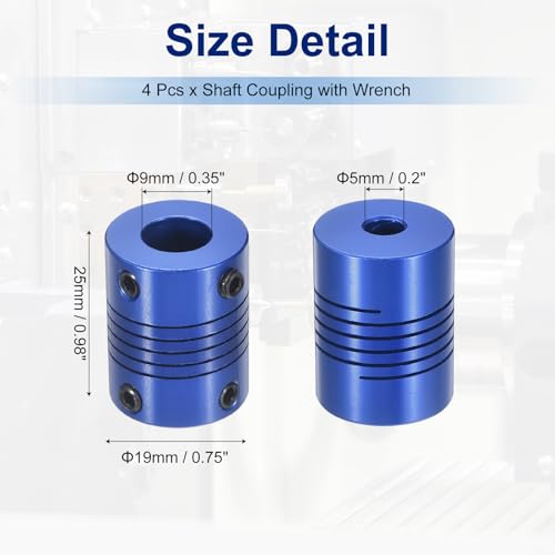 Flexible Shaft Coupling(5mm|9mm): 4 Pcs Blue Aluminum Alloy - color: Blue, size: 5mm x 9mm (19mm OD, 25mm L)