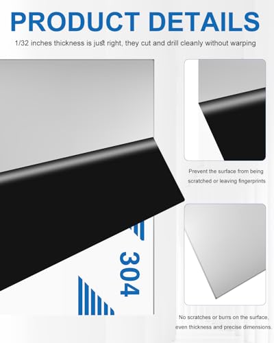 Rocaris 2pcs 12" X 12" X 1/32" Thin 304 Stainless Steel Sheet Metal - size: 12x12x1/32inch