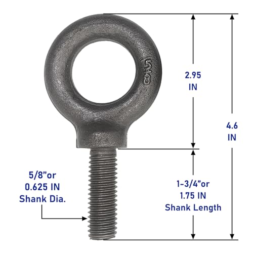 Lifting Shoulder Eye Bolt 5/8"-11 X 1-3/4" 2 Pcs, Industrial Grade Heavy Duty Forged Steel for Truck Tractor Bucket Use As Towing&Pulling Point - size: 5/8“-11