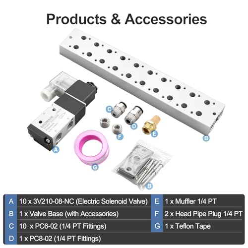 BAOMAIN 12VDC 3/2 Pneumatic Solenoid Valve 10 Station 3V210-08 Manifold Kit - size: 10-Station Valve Kit
