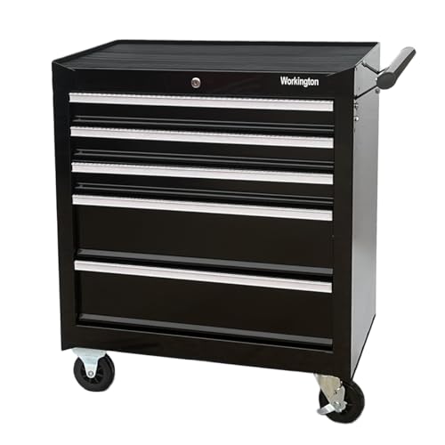 Workington Professional Industrial Rolling Metal Tool Chest with 5 Drawers, 26" 5-Drawer Tool Chest Cabinet with Ball Bearing Drawer Slides, Steel Tool Storage Box Organizer 4102 Black