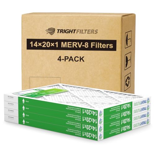 TRIGHTFILTERS 14x20x1 Air Filter 4 Pack, MERV 8 Pleated HVAC Furnace Filter - size: 14x20x1