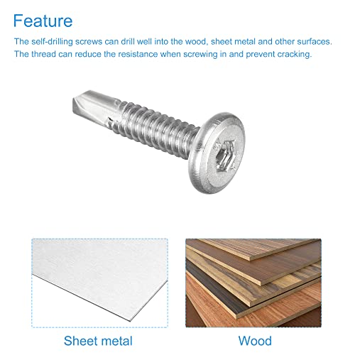 uxcell Hex Socket Self Tapping Screws, #10 x 1 410 Stainless Steel Sheet Metal Flat Head Drilling Screw 100pcs, Silver - color: Silver, size: #10 x 1"