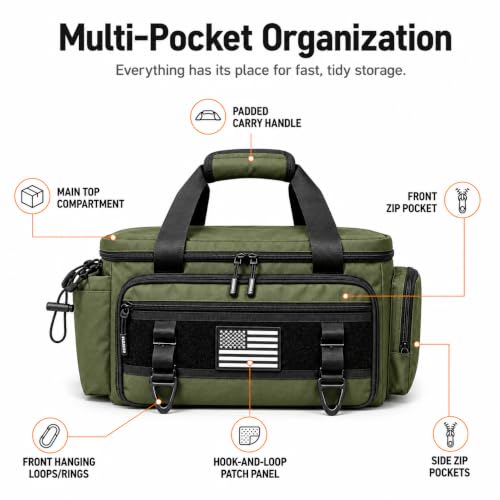 Tool Bag with Anti-friction Bottom, Durable Handle Tool Bags for Men with Shoulder Strap Tactical Range Bag, Multi-purpose Work Tote for Repairman, Carpenters, Handyman. (Ranger Green) - color: Ranger Green