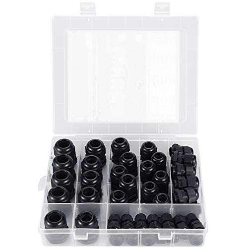 MAKERELE PG7-19 45PCS Cable Gland Kit Plastic Waterproof Adjustable 3-15mm Cable Glands Joints,Black，PG7,NPT 1/4" PG9,PG11,PG13.5,PG16,PG19 - size: 45PCS Kit