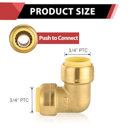 2Pcs EFIELD 3/4-inch 90-Degree Push-Fit Elbow(PF-UNI010-2) - size: 3/4 Inch(P2), style: 90-Degree Elbow