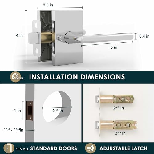 Mega Handles Glamor Privacy, Lock & Door Handle Set for Hallway, Closet and Bathroom, Keyless Lock, Heavy Duty Door Levers, Fits All Standard Door Sizes, Screws Included - Polished Chrome (1 Pack) - color: Polished Chrome