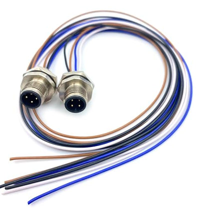 2Pcs M12 4 Pin A Code Male Connector Cable, IP67 Waterproof Back Mount Cable UnShielded Straight Aviation Socket Electrical Cable Sensor Receptacle 250V 4A (0.5Meter/1.64ft) - size: Male