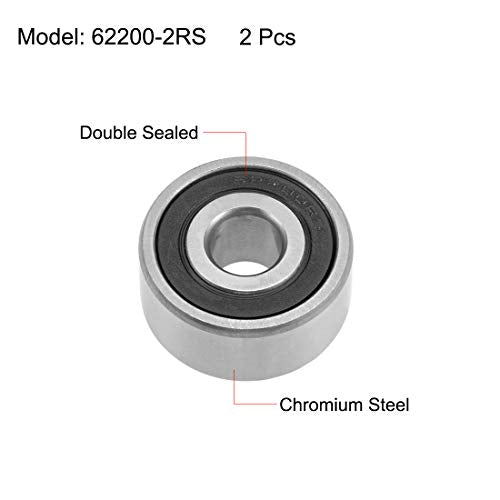 uxcell 62200-2RS Deep Groove Ball Bearings 10mm x 30mm x 14mm Double Sealed Chrome Steel Z2 ABEC1 2pcs - size: 10x30x14mm