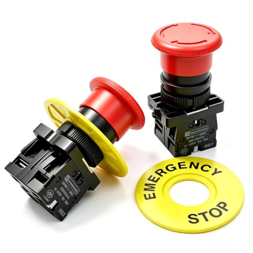 mxuteuk 2pcs 22mm 1NC 1NO Red Mushroom Emergency Stop Push Button Switch AC 660V 10A ，1 Year Warranty HB2-ES545 - color: Red/HB2-ES545, size: 1NC 1NO