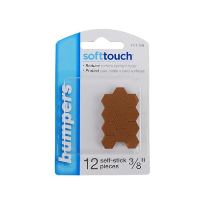 SoftTouch 3/8" Hexagon Self-Stick Noise Dampening Foam Cabinet Bumpers, 12 Pack, Tan, 12 Piece