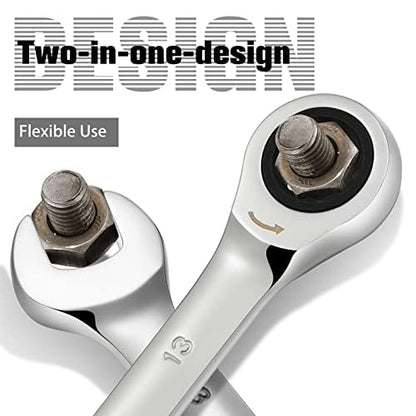 SORAKO Ratcheting Combination Wrench Industrial Grade Cr-V Steel Gear (A-13mm Metric) - style: 1-13mm Metric