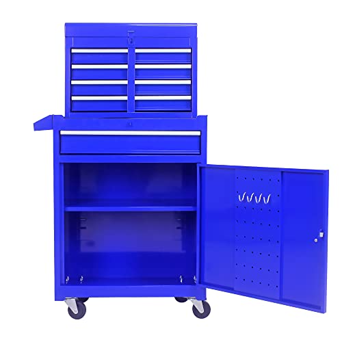 Rolling Tool Chest with 5 Drawers & Wheels -Detachable Storage Cabinet with Adjustable Shelf, Heavy-Duty Mobile Tool Cart Tool Box for Workshop Garage (Blue) - color: Blue