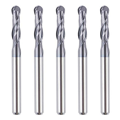SpeTool 5Pcs Ball Nose Router Bits 1/8" Cutting Diameter Milling Tool HRC55, 1/8" Shank Up Cut Spiral CNC Tool - size: D1/8"