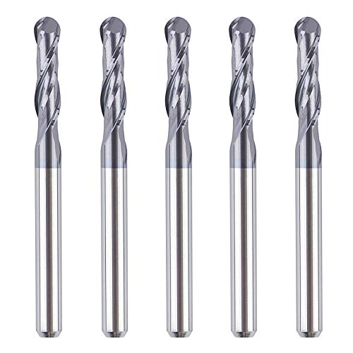 SpeTool 5Pcs Ball Nose Router Bits 1/8" Cutting Diameter Milling Tool HRC55, 1/8" Shank Up Cut Spiral CNC Tool - size: D1/8"