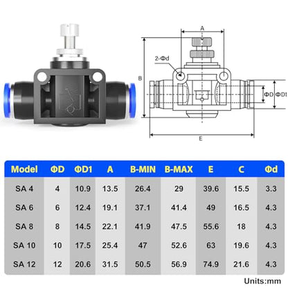 TAILONZ 6mm OD SCF-6 Air Flow Control Valve Push-to-Connect Fitting 5PCS - size: 6mm/Blue/5PCS