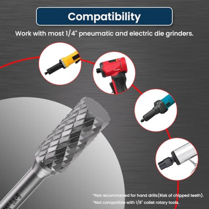 LU&MN Tungsten Carbide Burr Set, 1/2" Head 1/4" Shank, 5 Pcs - style: 5PCS, 1/2" Head * 1/4" Shank