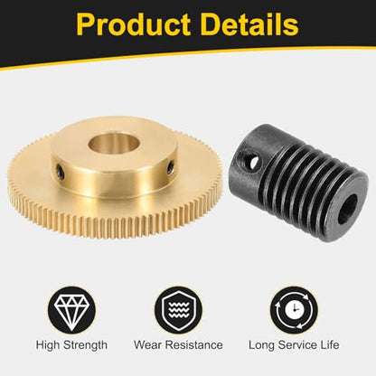 uxcell Worm Gear Set 100T 0.5 Module 100:1 Reduction Rate, Right Rotation Drive Gear Box Wheel Reduce Transmission Part (Brass Gear-12mm Bore, #45 Steel Rod 5mm Bore) - size: Gear-12mm, Rod-5mm Bore, style: 0.5M-100T