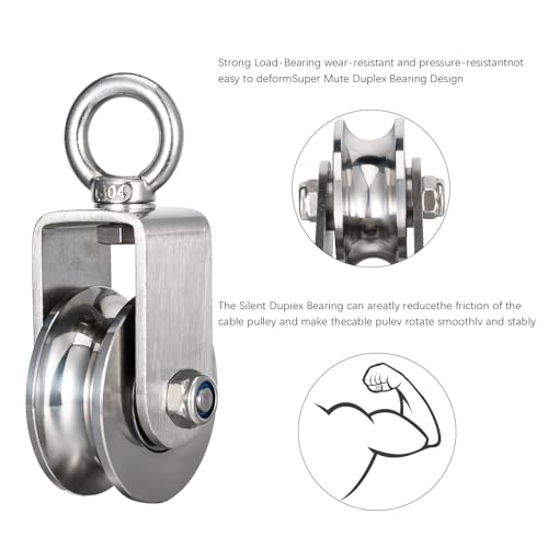 Heavy Duty Cable Pulley Wheel, Swivel Pulley Block, Stainless Steel, Bearing Inside, Loading 1800lb - size: 68mm