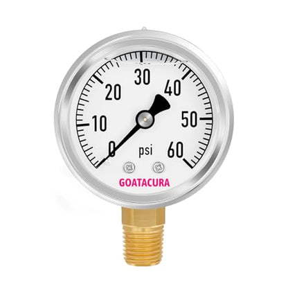 0-60psi Glycerin Filled Pressure Gauge, 2" Dial Size, 304 Stainless Steel Case, 1/4" NPT Lower Mount, with High Accuracy, for Measuring Water Air Hydraulic Pressure - size: 0-60psi, style: BRASS