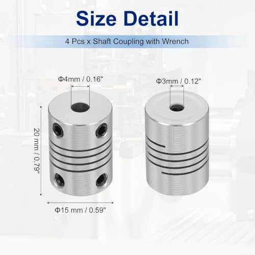 Flexible Shaft Coupling(3mm|4mm): 4 Pcs Silver Aluminum Alloy - color: Silver, size: 3mm x 4mm (15mm OD, 25mm L)
