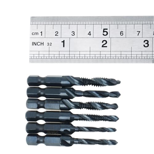 6 Pack Drill Tap Bit Set Black Nitride Coated SAE 6-32 to 1/4-20 NC Combo