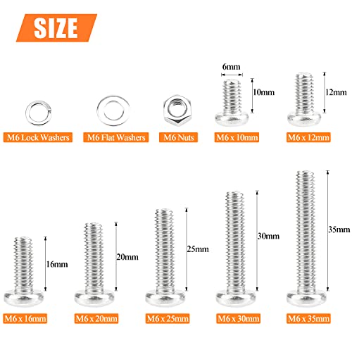 HELIFOUNER 100 Pieces M6 x 10mm /12mm /16mm /20mm /25mm /30mm /35mm, Phillips Pan Head Machine Screws, Metric Screws Bolts Washers Nuts Kit, 304 Stainless Steel - size: M6, style: Phillips Pan Head Machine Screws