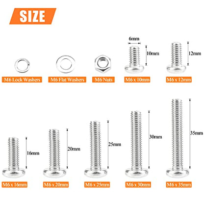 HELIFOUNER 100 Pieces M6 x 10mm /12mm /16mm /20mm /25mm /30mm /35mm, Phillips Pan Head Machine Screws, Metric Screws Bolts Washers Nuts Kit, 304 Stainless Steel - size: M6, style: Phillips Pan Head Machine Screws