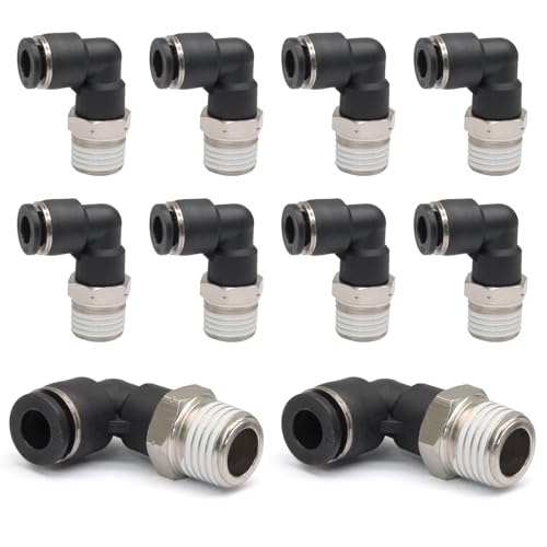 10 Pcs Push to Connect Fittings Male Elbow 1/4 Inch Tube OD x 1/4 Inch NPT Thread Quick Connect Air Line Fittings 90 Degree Pneumatic Tube Fittings - size: 1/4"OD x 1/4"MNPT