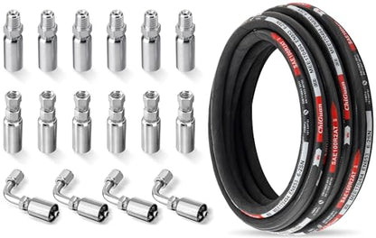 33FT 1/4" Hydraulic Hose with 16PCS Hydraulic Hose Fittings - size: 1/4" Hydraulic Hose - 33FT