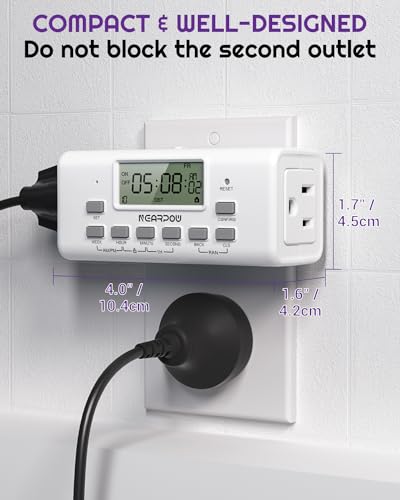 NEARPOW 2-Pack Digital Timer Outlets, Dual 3-Prong, 7-Day Programmable
