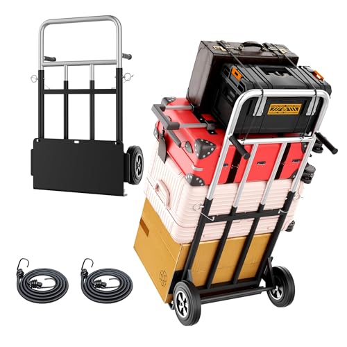Hand Trucks Heavy Duty, Dolly Cart with Wheels 800LB Capacity, Folding Hand Truck with Retractable Handle & Solid Wheels for Warehouse, Office, Home Moving Tasks, Black