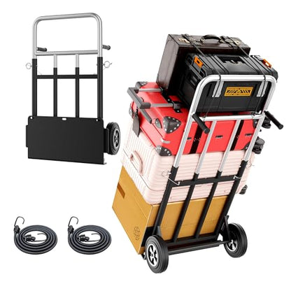 Hand Trucks Heavy Duty, Dolly Cart with Wheels 800LB Capacity, Folding Hand Truck with Retractable Handle & Solid Wheels for Warehouse, Office, Home Moving Tasks, Black
