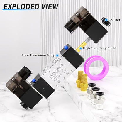 TAILONZ 1/4"NPT DC24V 4V220-08 Double Coil 5/2 Solenoid Valve