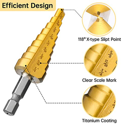 3PCS HSS Step Drill Bit Set for Metal Titanium Unibit - size: 3PCS Set