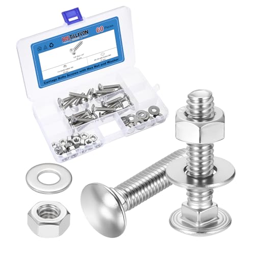 20Set 1/4"-20x1-1/4 Carriage Bolt with Hex Nut & Washer 304SS - color: Silver, size: 1/4"-20x1-1/4