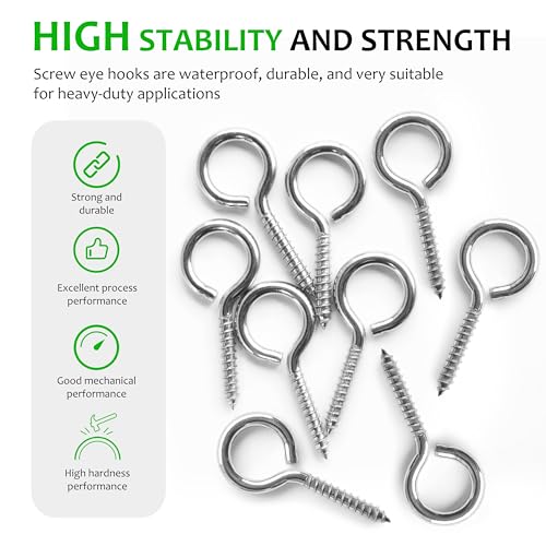 M5 20 Pcs 304 Stainless Steel Screws Eye,2.56 Inch Screw Self Tapping Eye,Load Bearing 200LB, Duty Eye Bolt for Wood Securing Cables Wire,Indoor & Outdoor Use (20, M5 2.56 Inch) - size: M5 2.56 Inch