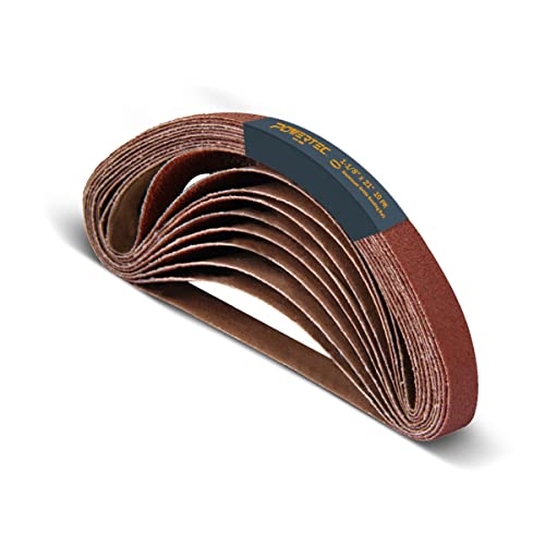 POWERTEC 1-1/8 x 21 Inch Sanding Belts for Makita 9031 Belt Sander, 120 Grit Aluminum Oxide Belt Sander Sanding Belt for Wood & Paint Sanding, Metal Polishing, 10PK (412112) - style: 1-1/8 x 21, 120 Grit