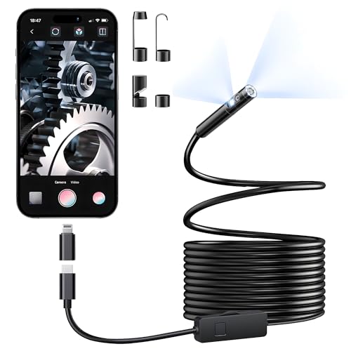 [Dual-Lens] Endoscope Camera with Light, 1920P HD Borescope with 8+1 Adjustable LED Lights, IP67 Waterproof 16.5FT Semi-Rigid Snake Cord Inspection Camera for iPhone, iPad and Android Phone (Type C) - size: 1 Interface