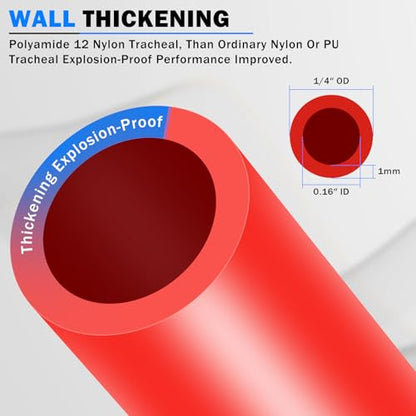 CheeMuii 50FT 1/4" DOT Air Line 1/4 Air Hose PA12 Nylon Pneumatic Tubing - color: Red, size: 1/4"OD-50FT