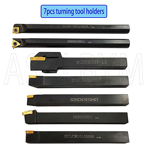 7PCS 3/8" Shank Indexable Carbide Lathe Turning Tool Holder Set Cutting Tools for Turning Grooving Threading Boring Bar with Carbide Turning Insert MGMN150-G CCMT21.51 DCMT21.51 11ER 11IR