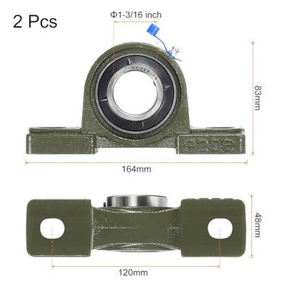 uxcell 2 Pcs UCP206-19 Pillow Block Bearings 1-3/16 inch Bore Self Alignment, Solid Cast Iron Base Mounted Chrome Steel Bearings - size: UCP206-19