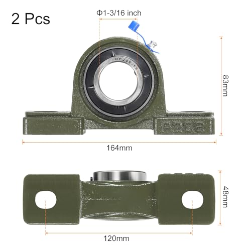 uxcell 2 Pcs UCP206-19 Pillow Block Bearings 1-3/16 inch Bore Self Alignment, Solid Cast Iron Base Mounted Chrome Steel Bearings - size: UCP206-19